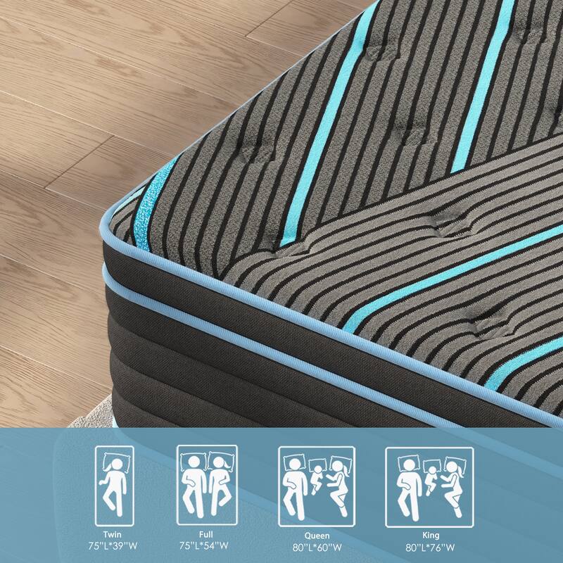 Queen Size Mattress, 12 Inch Hybrid Mattress, Individually Pocketed Innerspring, Medium Firm