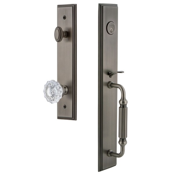 Grandeur CARFGRVER_ESET_238 Carre Solid Brass Rose Keyed Entry Single Cylinder Full Plate "F" Grip Handleset with Versailles