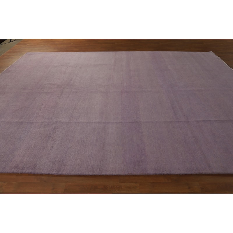 Hand Knotted Oriental 100% Wool Carpet Modern Solid Purples Gabbeh Area Rug - 12' 2'' X 9' 1''