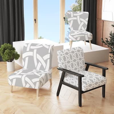 Designart "Gray and White Geometric" Upholstered Patterned Accent Chair and Arm Chair