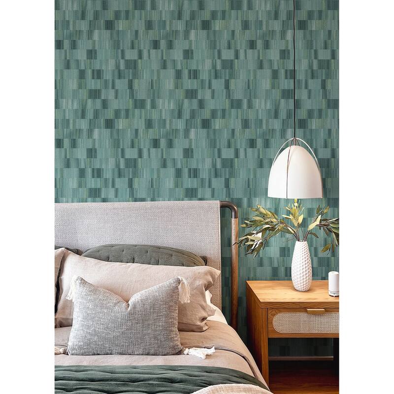 Sarah + Ruby Flicker Teal Horizontal Textured Stripe Wallpaper