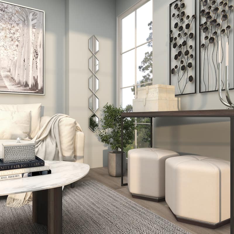 Metal Geometric Slim Stacked Chain 5 Layer Wall Mirror with Trellis Pattern - Black, Gold, Silver - Roche River Decor