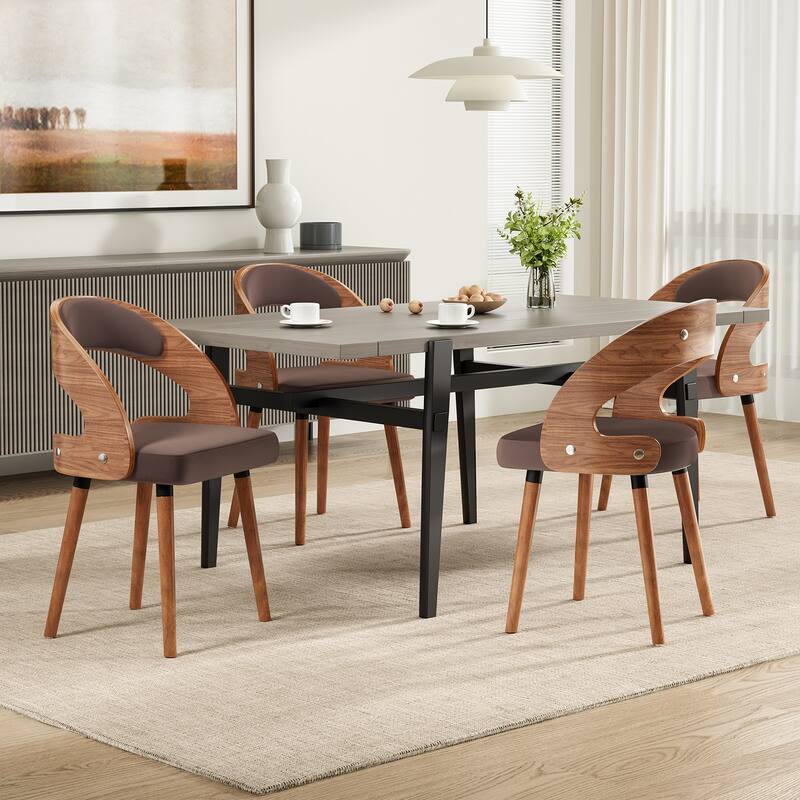 Wood Dining Chairs, Set of 2 Modern Upholstered Dining Chairs with Curved Backrest for Kitchen, Dining Room, Living Room