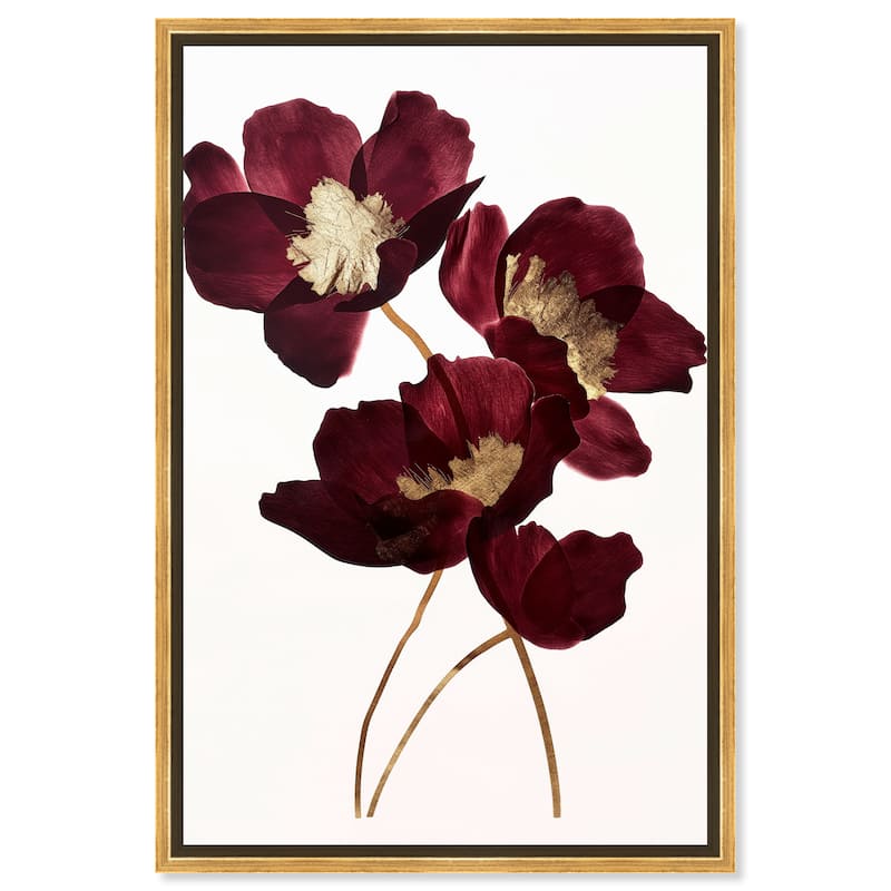 Art Remedy Wine Flowers Framed Floral Fine 1 Piece Canvas Wall Art - 21 x 31 - Gold