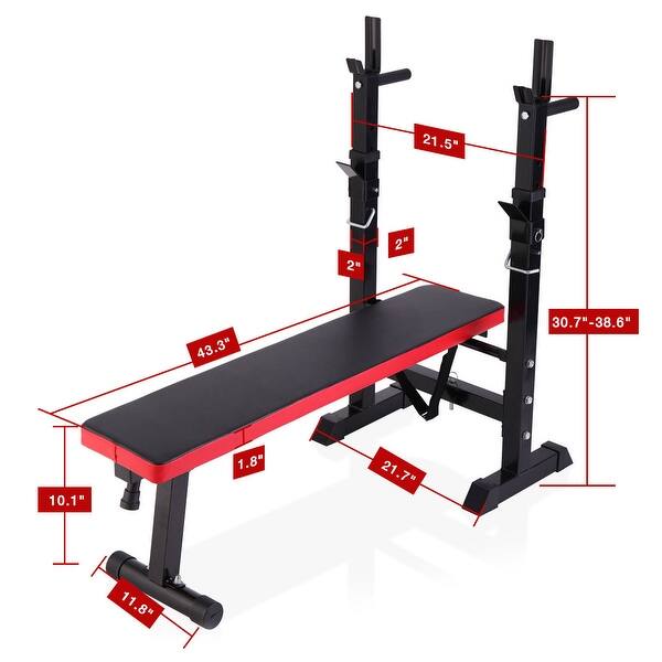 Folding Weight Bench With Rack Adjustable Lifting Strength Training