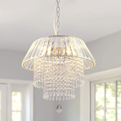 CurveCurio 16" Chrome Petite Modren Crystal Chandelier, 3-Lights Flush Mount Crystal Light w/ Adjustable Hanging Chain