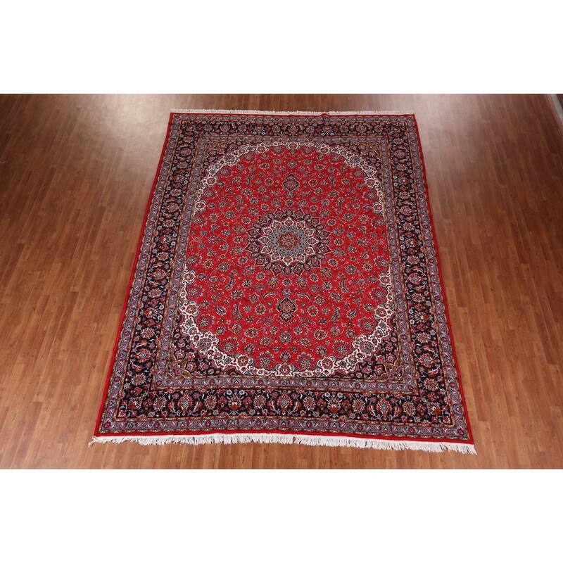 Red Kashan Turkish Area Rug Machine Made Bedroom Carpet - 9'9" x 12'0"