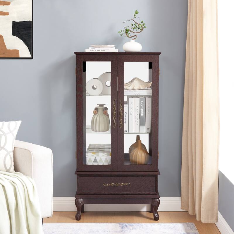 Display case with tempered glass door