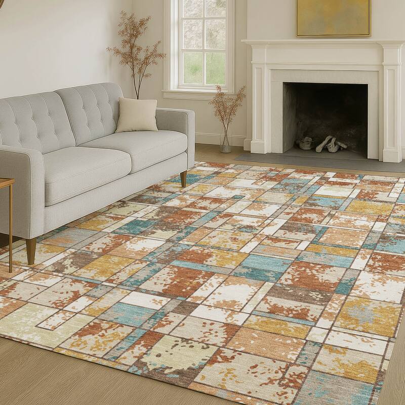 Machine Washable Indoor/ Outdoor Patchwork Chantille Rug
