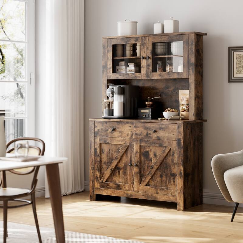 Kitchen Pantry Storage Cabinet, Freestanding Hutch Cabinet with Buffet Cupboard, Tall Storage Cabinets