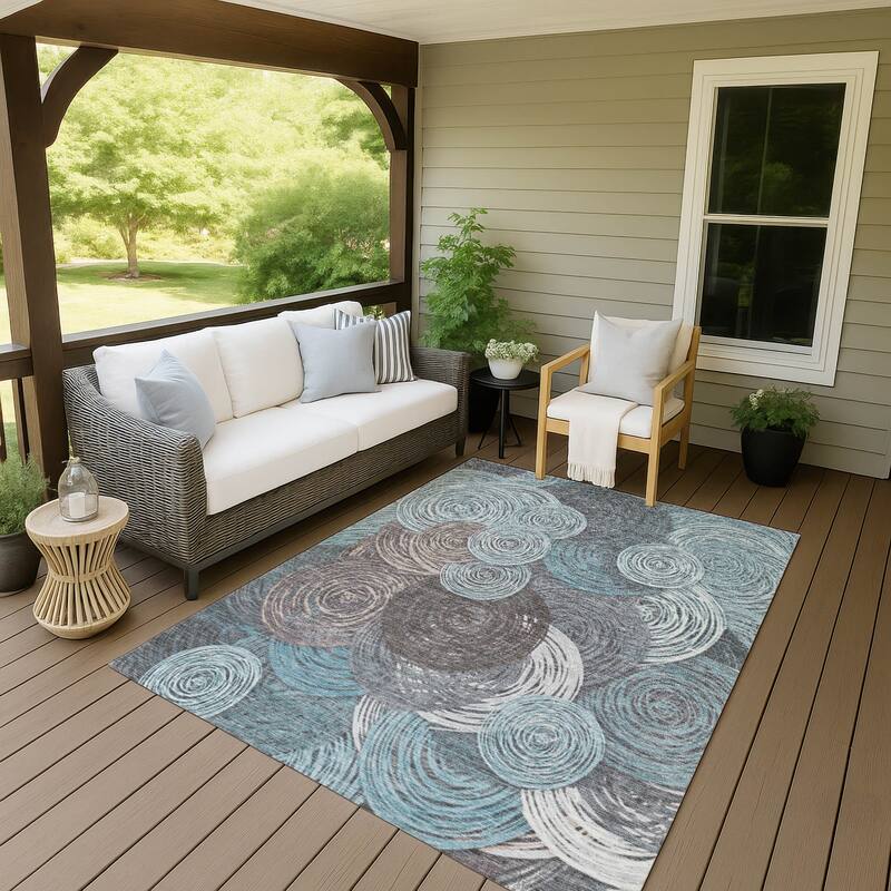 Machine Washable Indoor/ Outdoor Modern Twister Chantille Rug - Teal - 10' x 14'