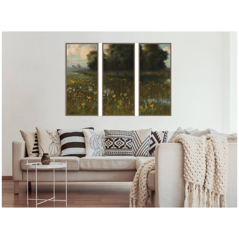 Kate and Laurel Cowslips in a Meadow Marshes 1899 Dabrowa Dabrowski 3 Piece Framed Canvas Wall Art Set by Nostalgia Prints