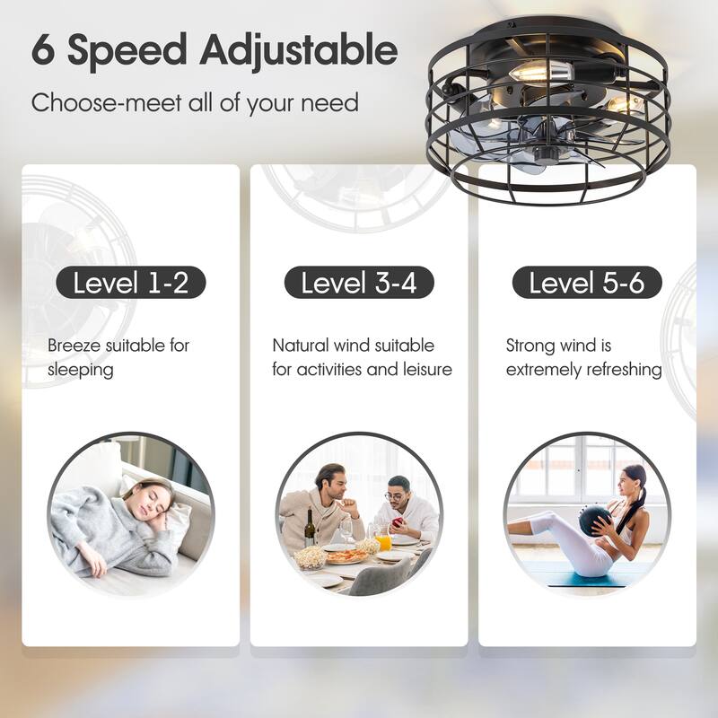 12" Low Profile Enclosed Cage Ceiling Fan with Light and Remote