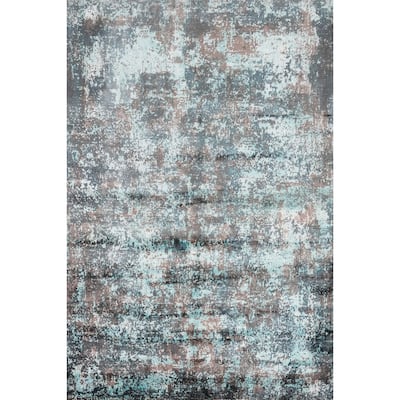 Hand Knotted Oriental Viscose Silk Carpet Modern Abstract Multi-Colored Abstract Area Rug - 7' 7'' X 5' 7''