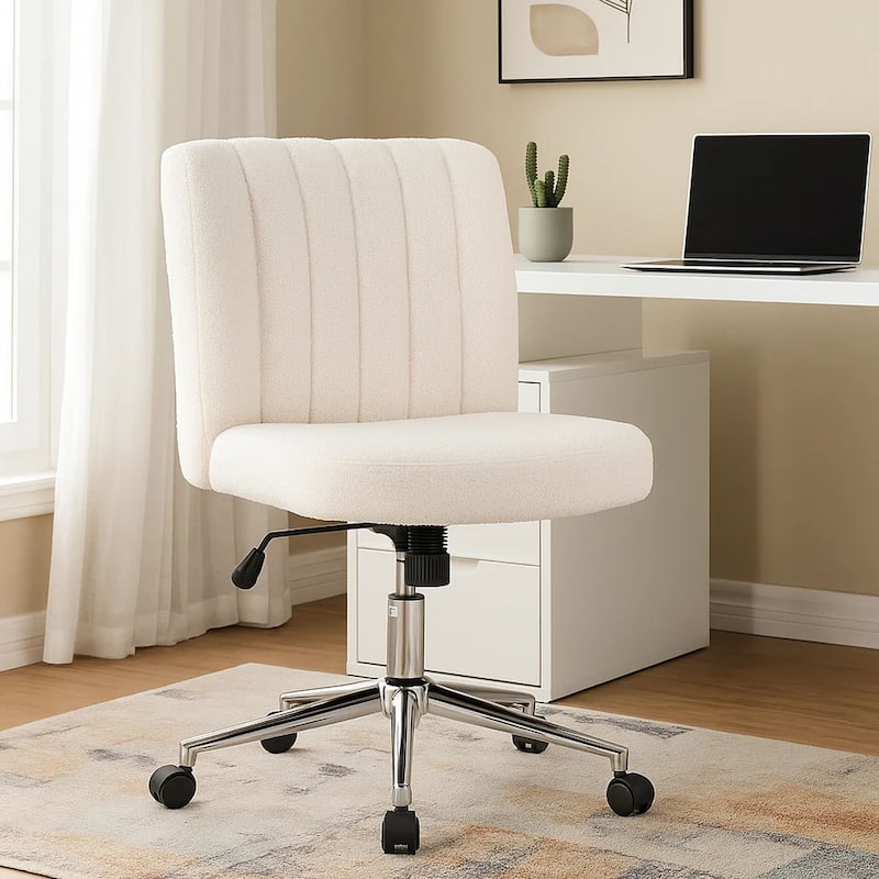 Rio Adjustable Height Office Chair, Cream Boucle, Chrome, Nylon Casters