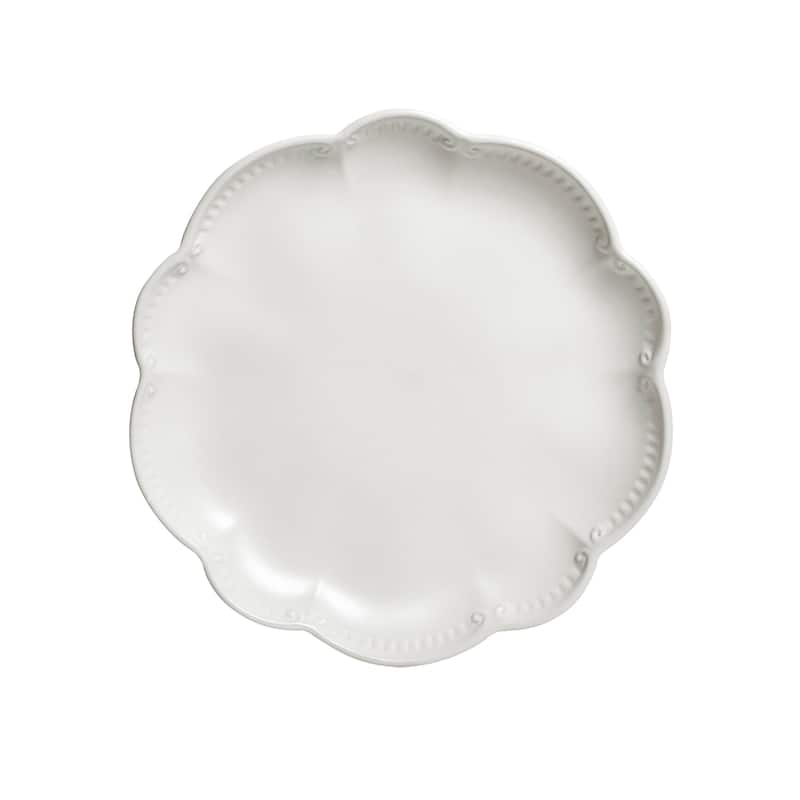 Sango Bethany 12-Piece White Stoneware Dinnerware Set - Service for 4, Scalloped Plate & Bowl Set