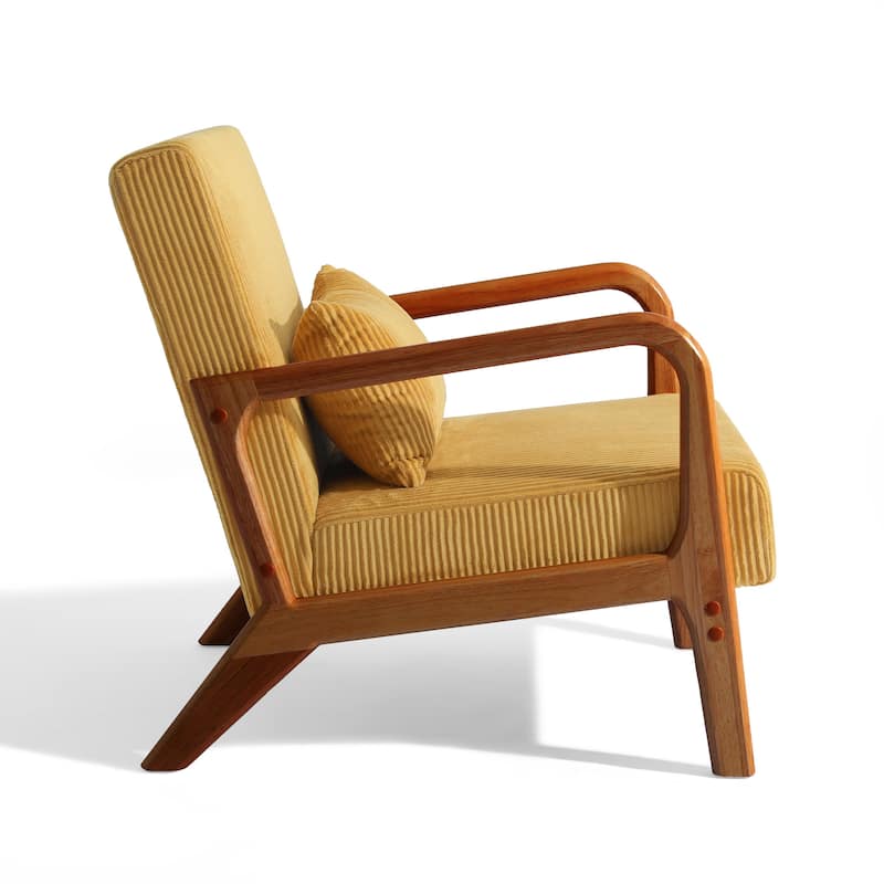 25" W Mid Century Upholstered Wood Accent Chair with Pillow