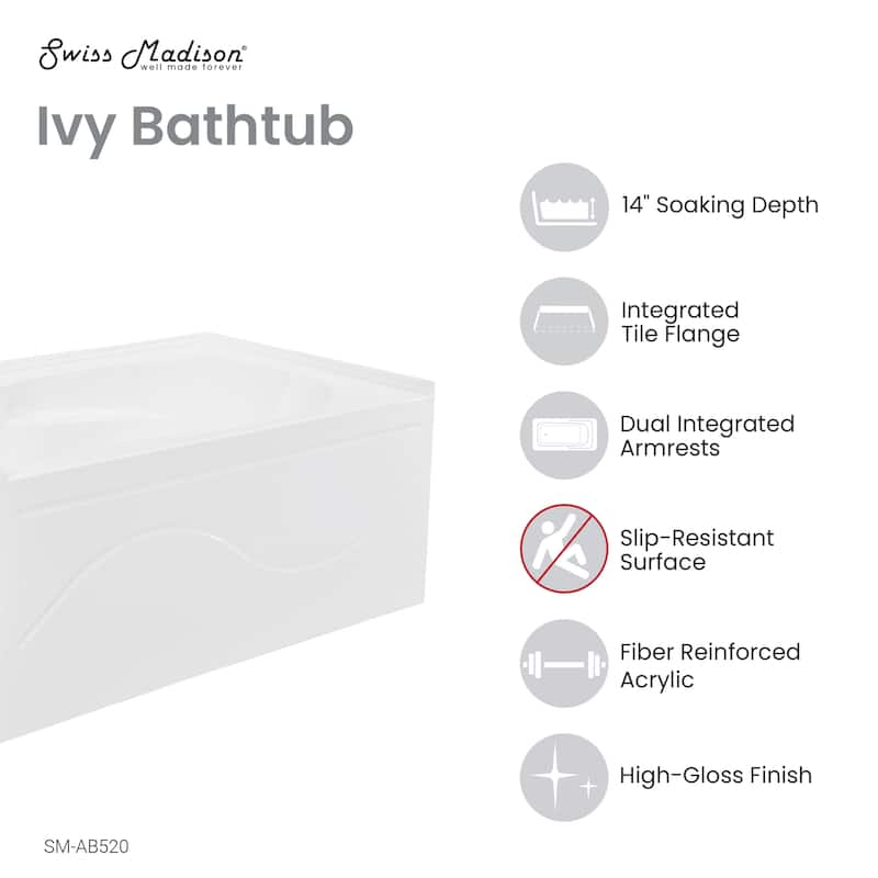 Ivy 54'' X 30" Bathtub With Apron Left Hand Drain In White - 54x31.5 Left
