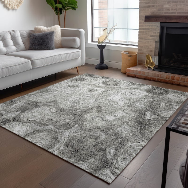 Machine Washable Indoor/ Outdoor Chantille Abstract Waves Rug