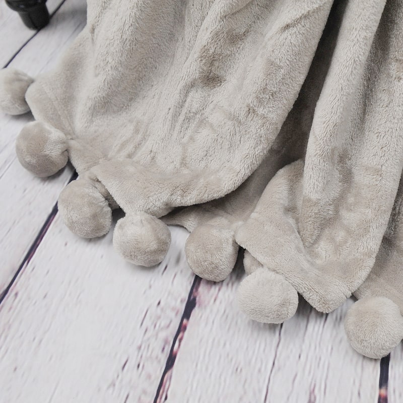 Pompom Flannel Fleece Throw