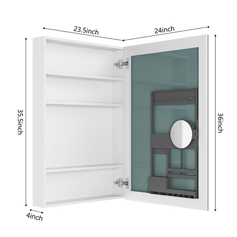 24'' W x 36'' H Bathroom Mirror Medicine Cabinet-Wooden Door, Wall Mounted Recessed or Surface, Bathroom Mirror with Storage