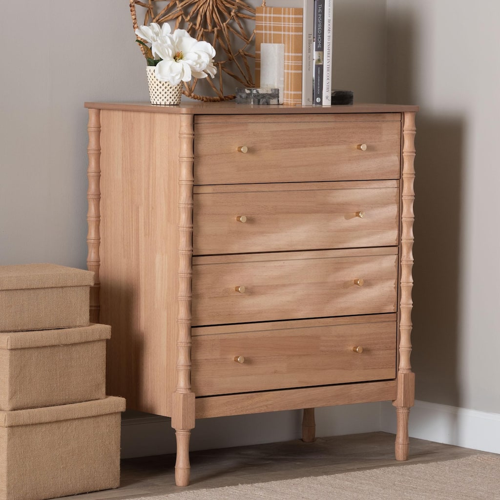 Laurent Chest - 4-Drawer Bedroom Organizer with Bamboo-Style Turned Legs, Cottage Farmhouse Storage Cabinet for Clothing