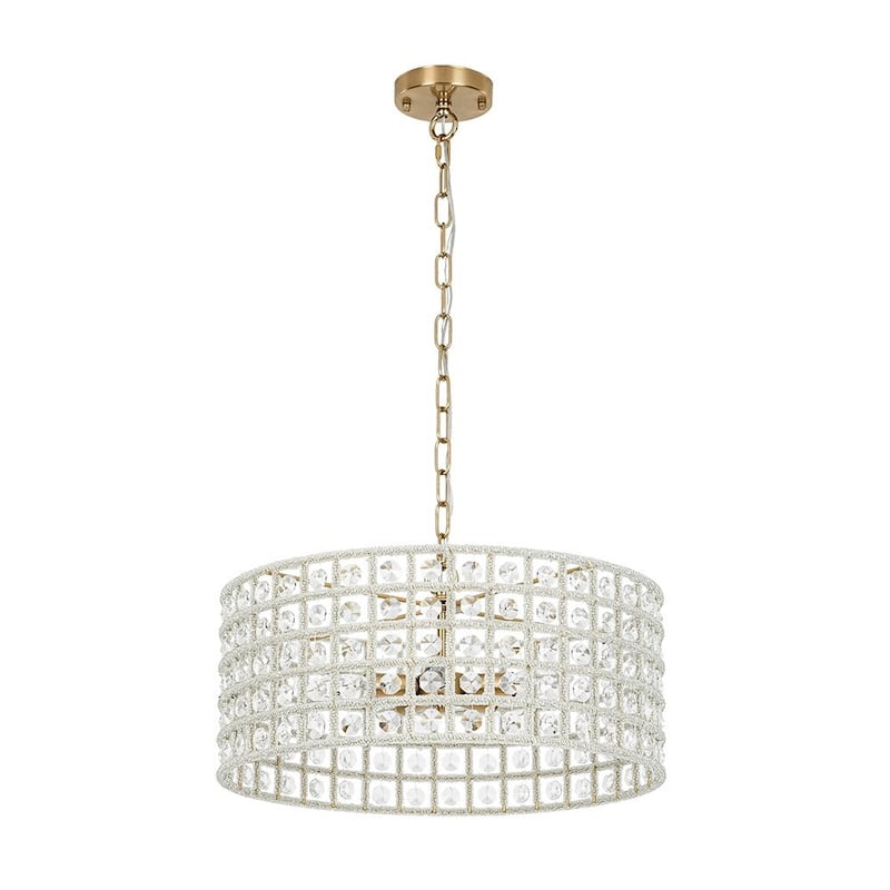Mid-Century Modern 4-Light Crystal Round Drum Lantern Chandelier