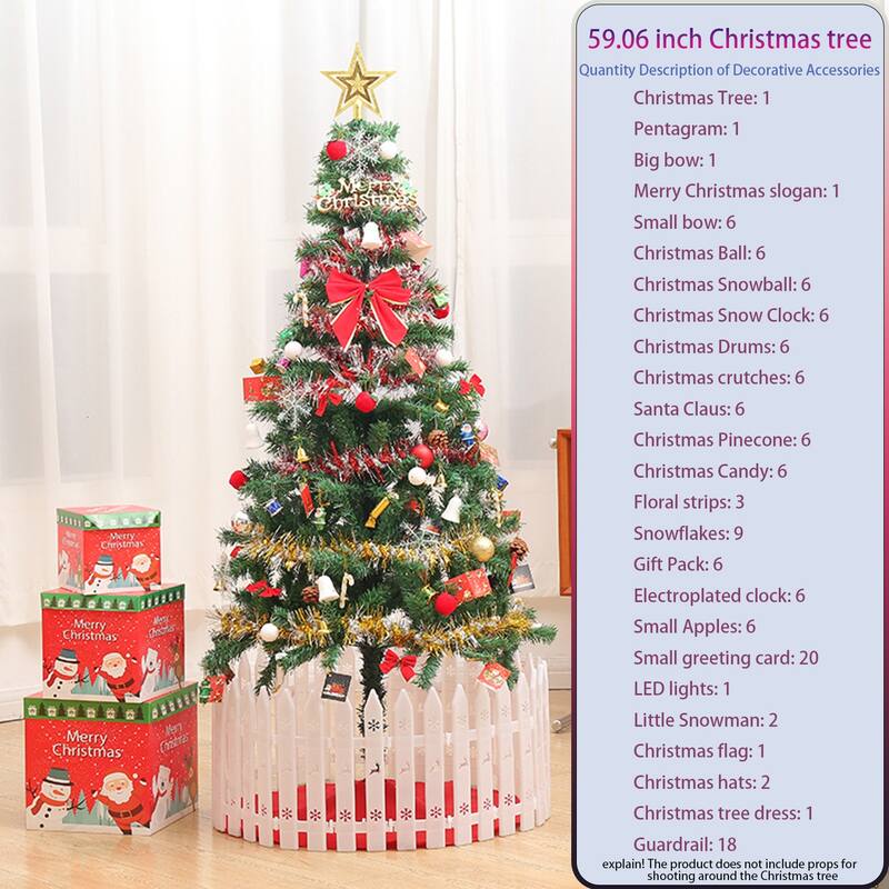 5ft artificial Christmas tree with LED energy-saving lights, including 109 pendant tree skirts and guardrails - Green