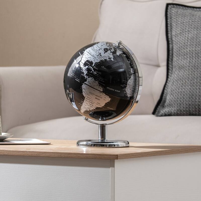 Gymax Metallic Black World Globe 8-Inch Rotating Earth Globe Metal