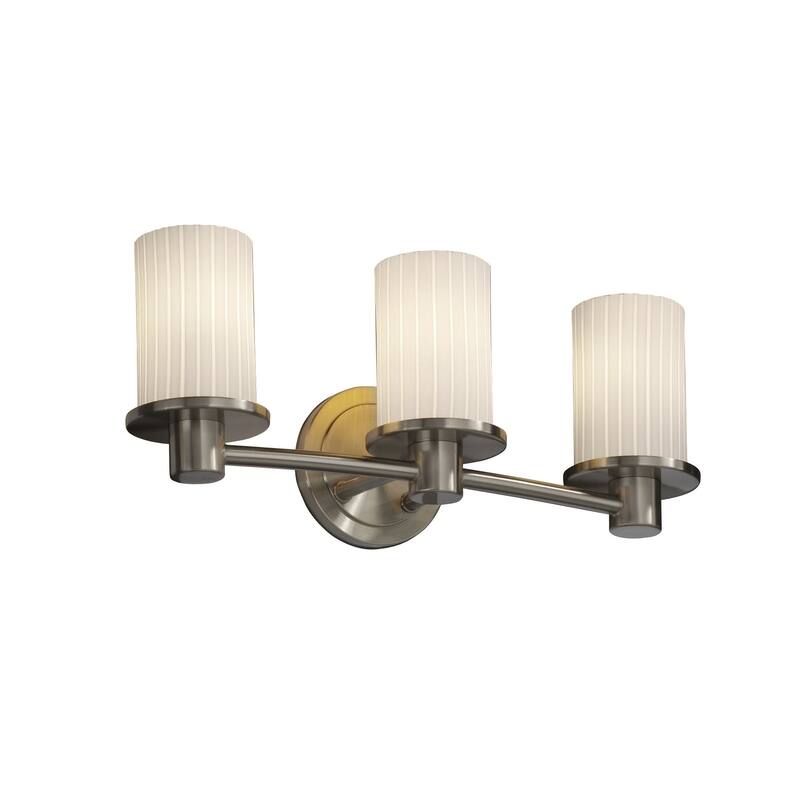 Justice Design Fusion Rondo 3-light Brushed Nickel Bath Bar, Ribbon Cylinder - Flat Rim Shade