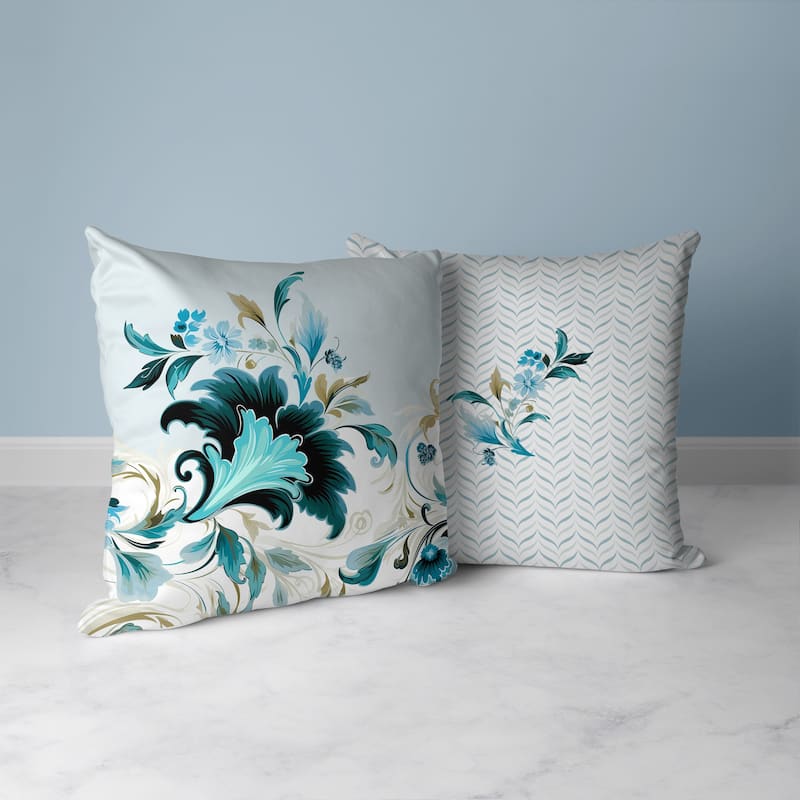 Damask Hue Faux Suede Reversible Throw Pillow Turquoise and Beige