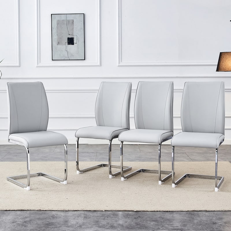 4PCS PU Dining Chairs With Silver Legs