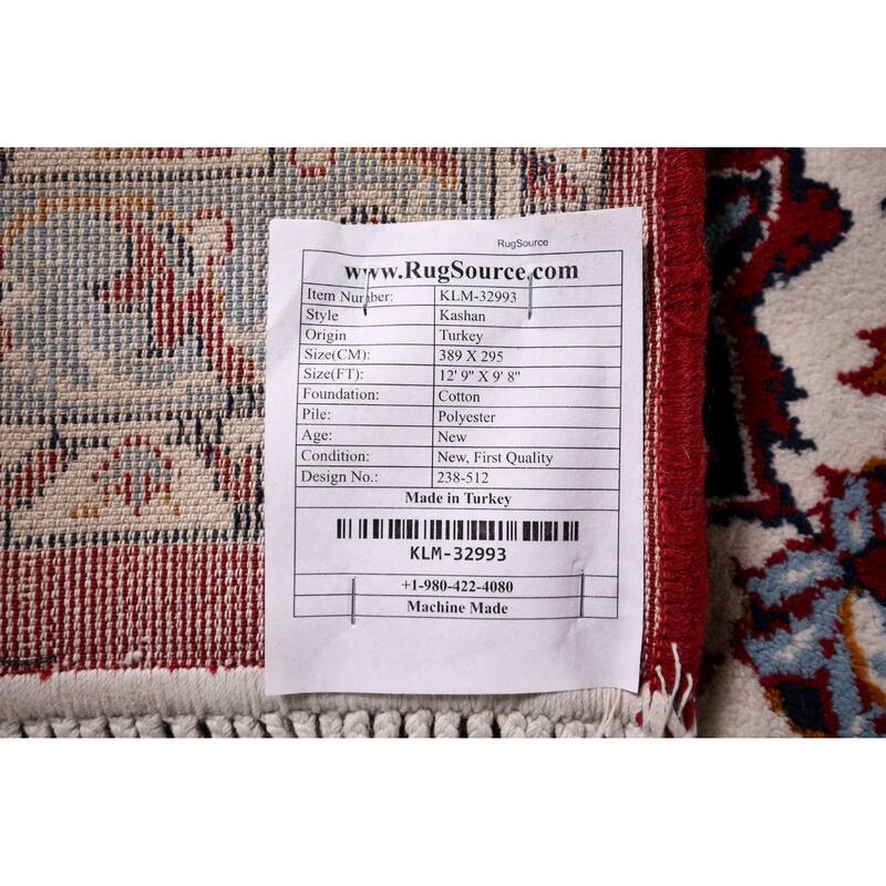 Floral Kashan Turkish Rug Machine-Made Bedroom Red Carpet - 9'8" x 12'9"