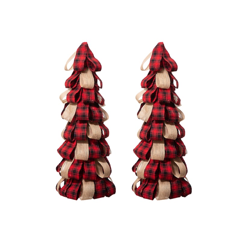 Glitzhome 17"H Christmas Plaid Fabric Tabletop Tree