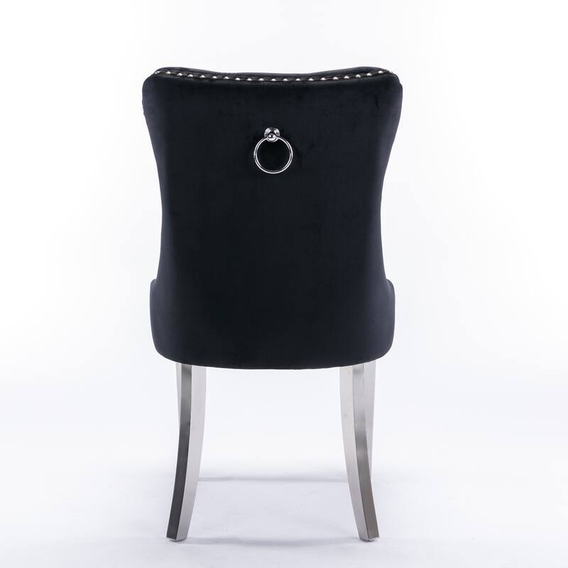 Modern High-end Tufted Velvet Dining Chair w/ Chrome Stainless Steel Plating Legs & Nailhead Trim Set of 2