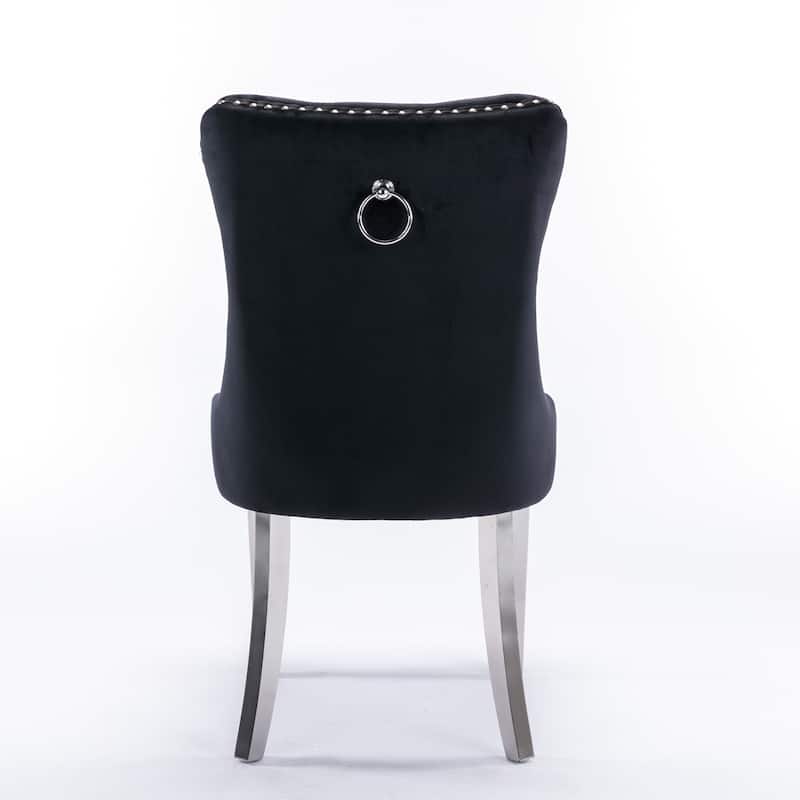 Set of 2 Contemporary High-End Tufted Upholstered Dining Chair with Nailhead & Stainless Steel Legs
