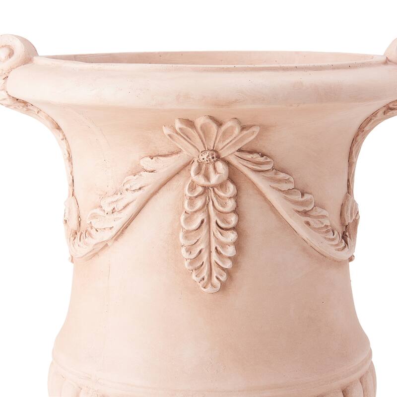 Christopher Knight Home - Fernrise 24.80"H Outdoor Classical Floral Relief Carvings MGO Urn Planter, Drainage Hole & Ventilation