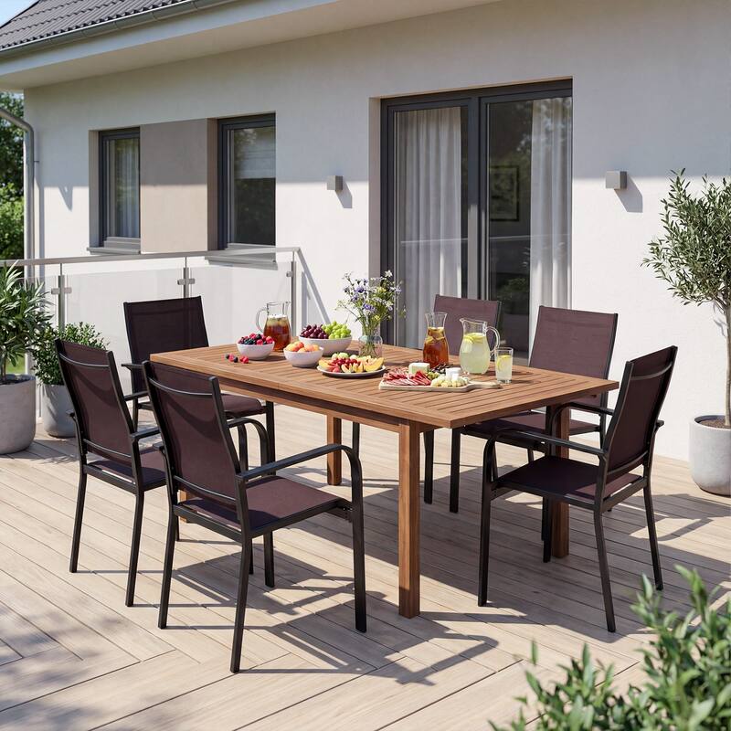 Gymax Patio Dining Chairs Set of 6 Stackable Outdoor Armchairs w/Metal