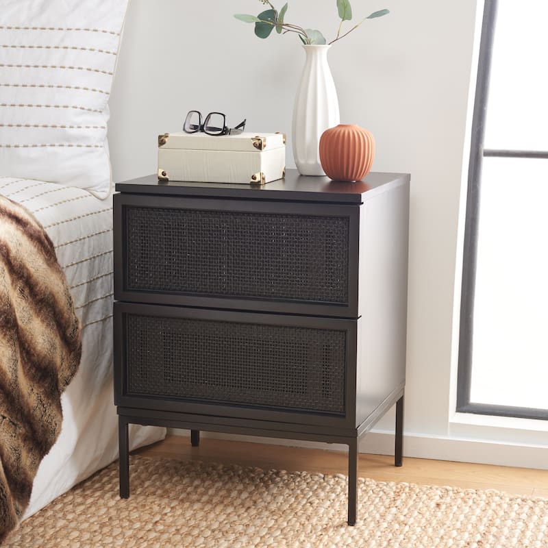 SAFAVIEH Haylie 2-Drawer Rattan Nightstand - Black