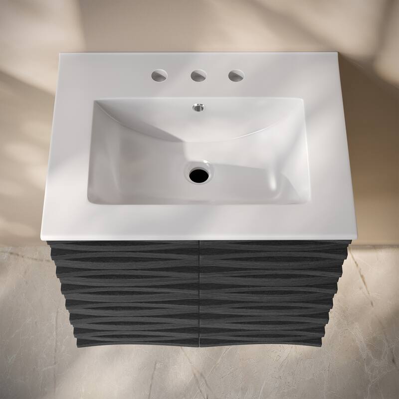 Cascade 24" Wall-Mounted Bathroom Vanity In Black Oak With 3-Hole Widespread Sink Top - 24