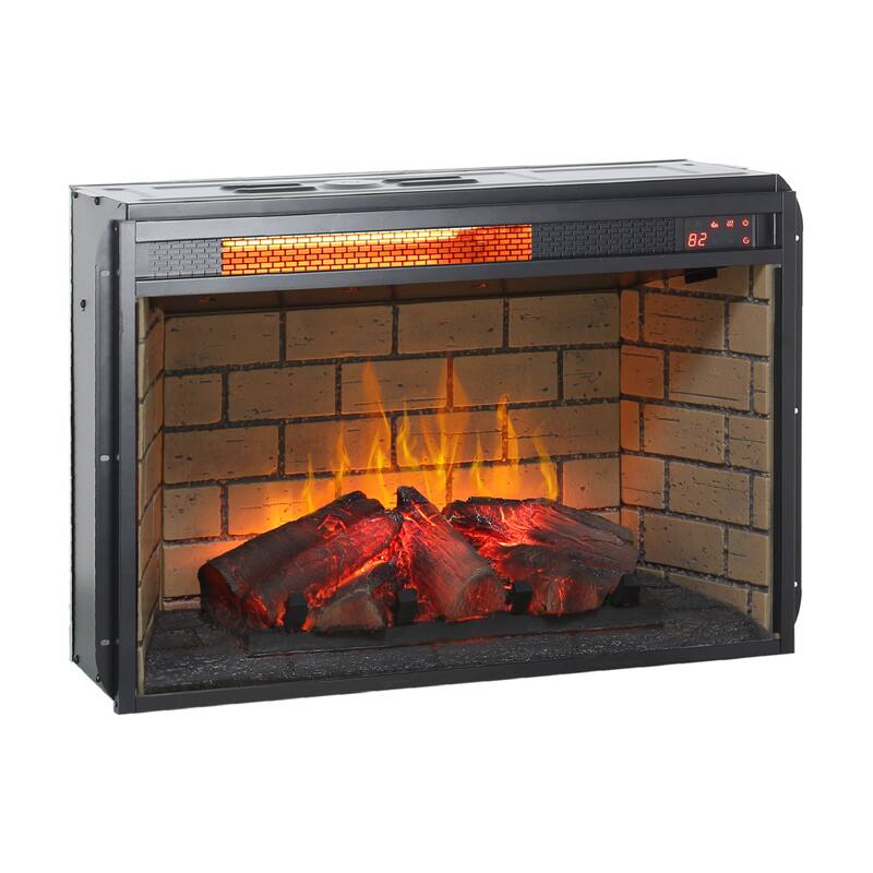 Antique Black 26-Inch Infrared Quartz Heater Fireplace Insert with Brick Design and Remote Control