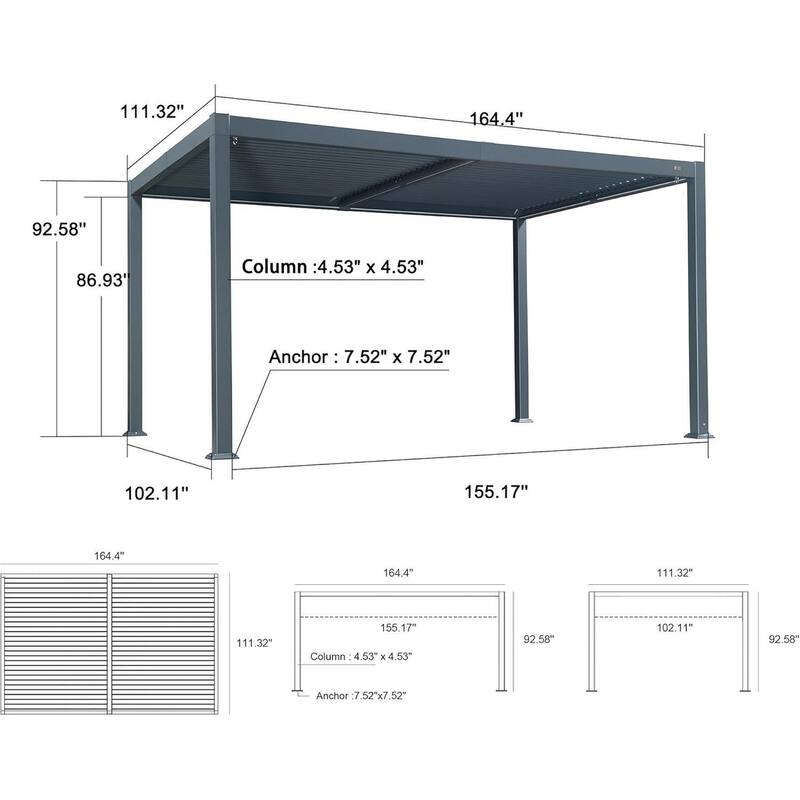 PURPLE LEAF Solar Louvered Pergola with LED String Lights Aluminum Outdoor Pergola with Adjustable Roof for Patio Garden