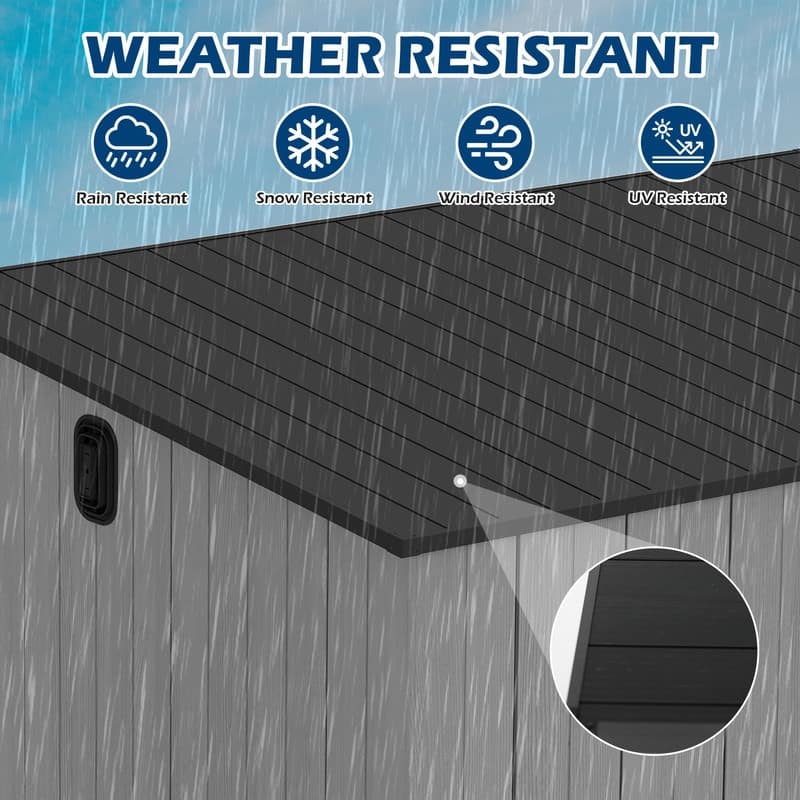 Domi Outdoor Resin Storage Shed, Waterproof Plastic Garden Shed with Lockable Door, Windows & Vents, Outside Tool Storage Shed