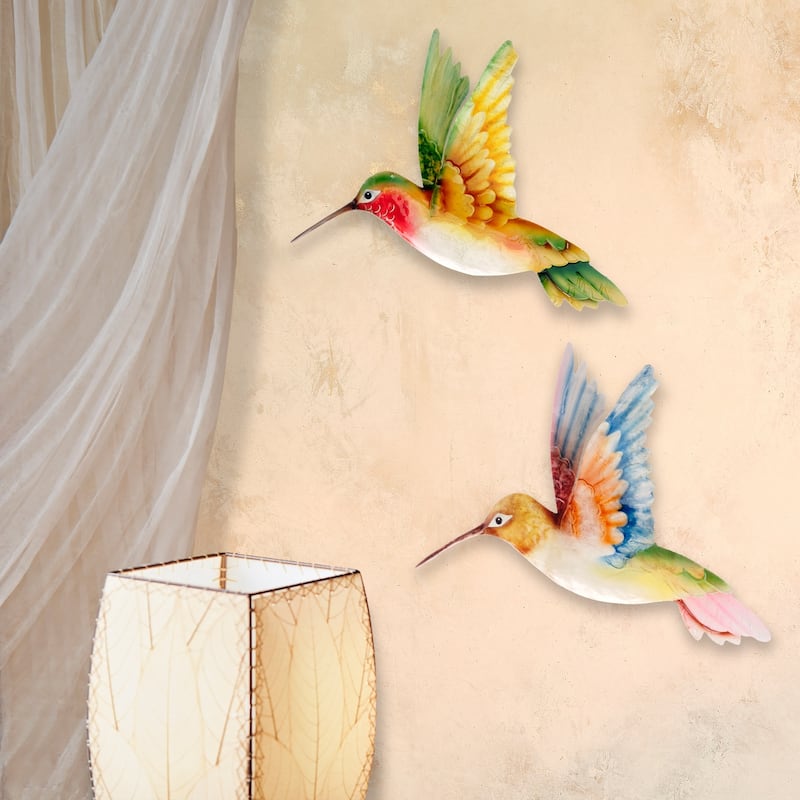 Eangee Handmade Hummingbird Capiz Shell Wall Decor White Red And Blue, 12 x 1 x 12 in. - 1 x 12 x 12