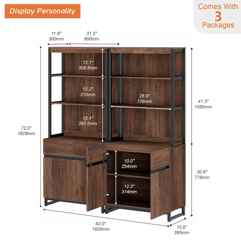 WAMPAT Modern 72" Tall Bookcase with Metal Base and Adjustable Shelves, Library Book Shelf with Storage Cabinet