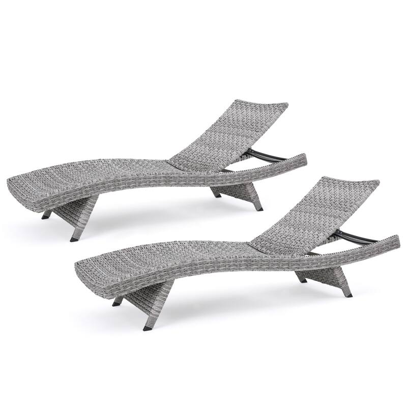 Roomfitters Crete Outdoor Wicker Chaise Lounge Set with Adjustable Backrest, All Weather Patio Recliner, Grey