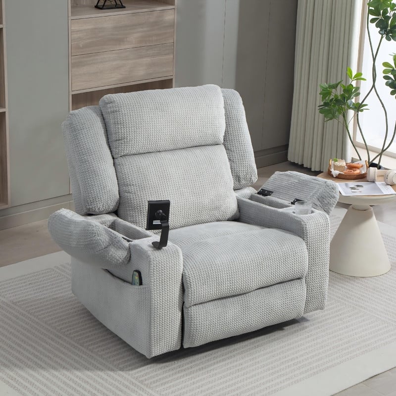 270° Swivel Velvet Recliner, Extra Wide Power Recliner Chair w/Heat Massage - USB & Type C Charging Port