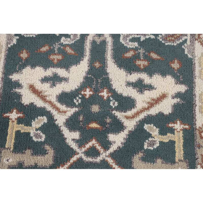 Green & Ivory Oushak Oriental Runner Rug Handmade Wool Carpet - 2'7"x 10'0"