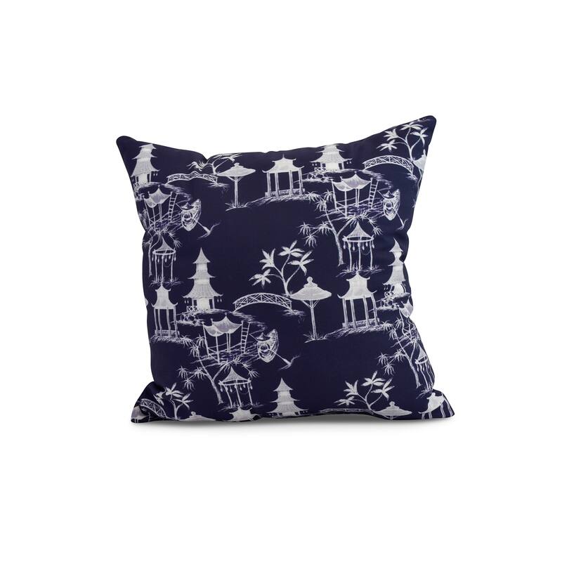20 x 20 Inch Chinapezka Floral Print Outdoor Pillow - Navy Blue