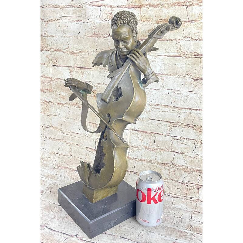 Cello Player Bronze Sculpture Musician Marble Figurine Figure Clical Jazz Art